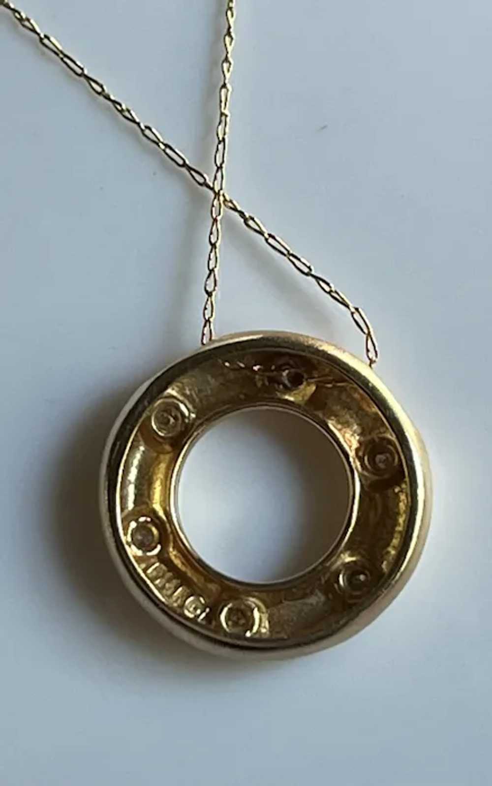 14K Matte Yellow Gold Circle Pin with Diamonds on… - image 8