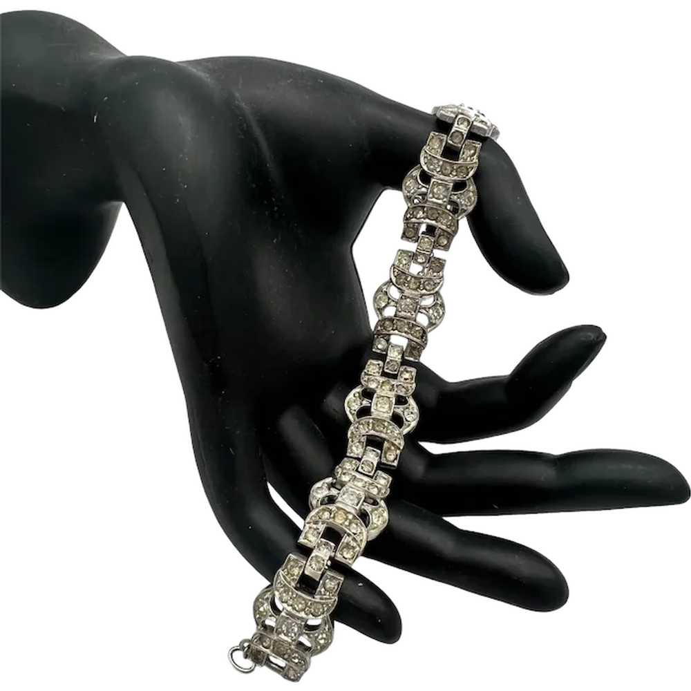 Vintage Art Deco Rhinestone Bracelet Rhodium Plat… - image 1