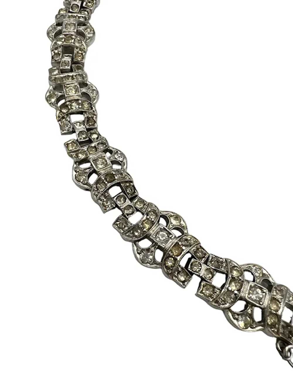 Vintage Art Deco Rhinestone Bracelet Rhodium Plat… - image 4