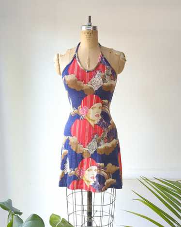 70s Deco Lady Pop Art Halter Mini Dress - image 1