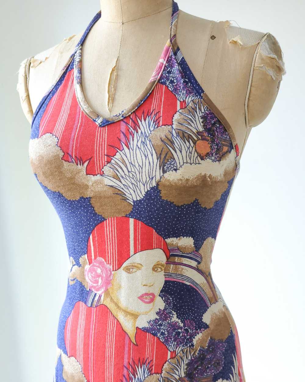 70s Deco Lady Pop Art Halter Mini Dress - image 3