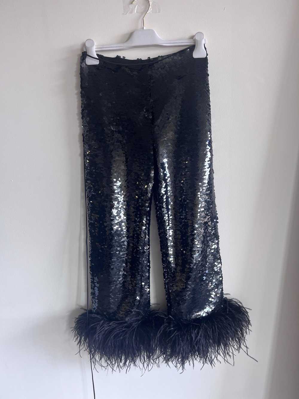 Magda Butrym Black Sequinned Feather Trimmed Trou… - image 10