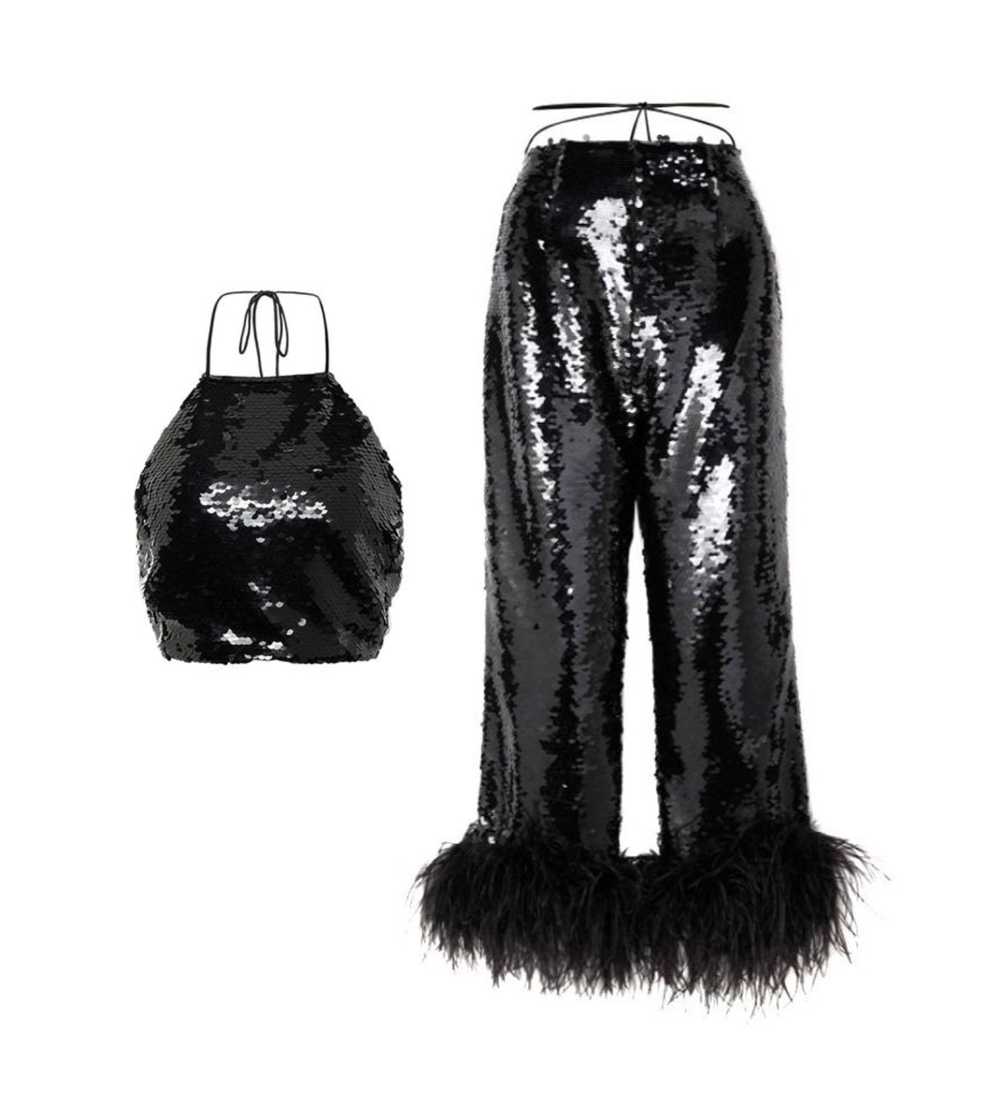 Magda Butrym Black Sequinned Feather Trimmed Trou… - image 2