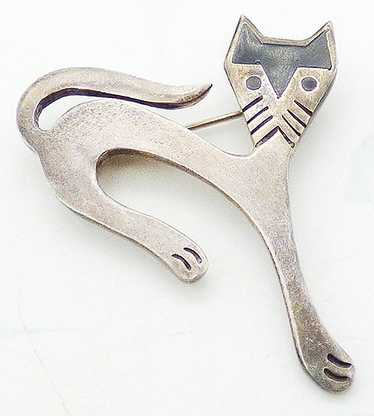 Taxco Sterling Cat Brooch - image 1