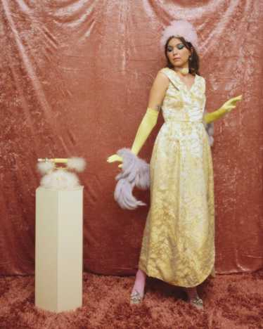 1960s pale gold brocade gown - image 1