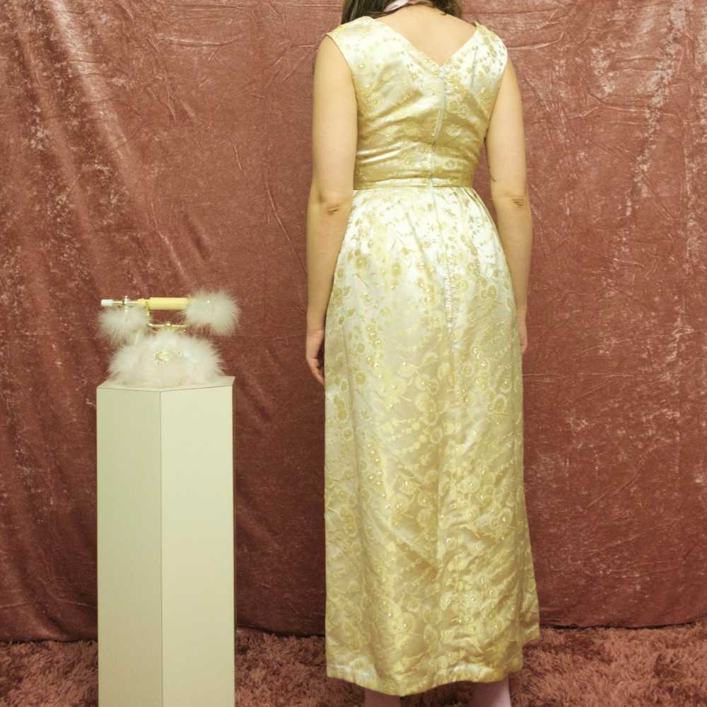 1960s pale gold brocade gown - image 3