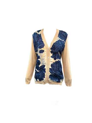 1990s Hermes Ivory Silk Knit Cardigan with Silk Fl