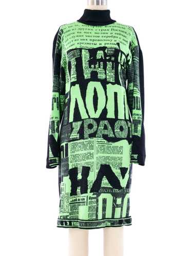 Leonard Paris Green Graphic Knit Sweater Dress