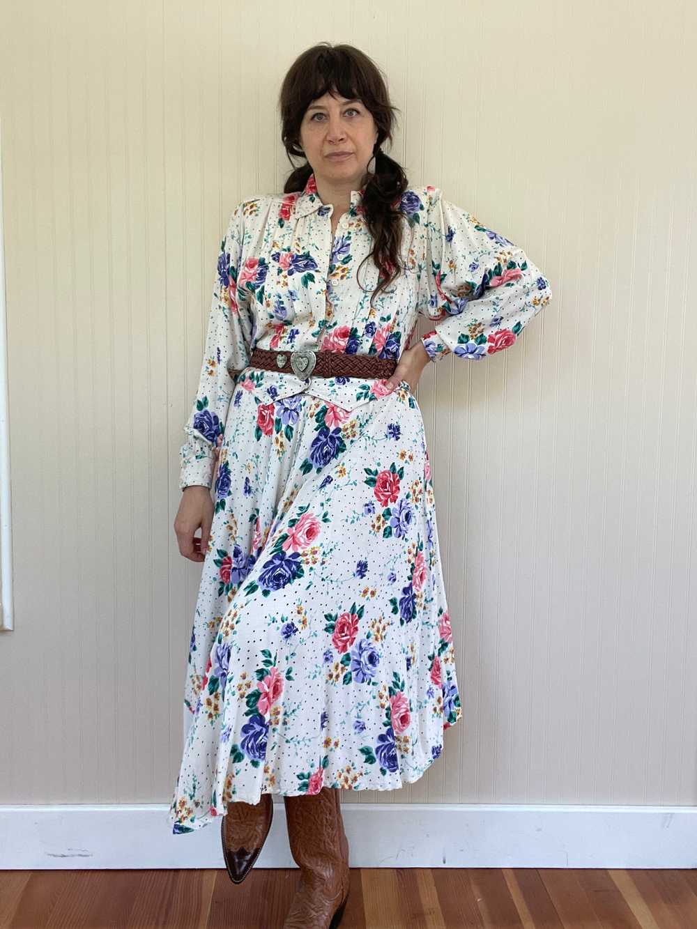80s/90s Does 40s Floral Peplum Dress - image 2