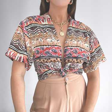 80s Silk Oscar de la Renta Aztec Blouse (XS-XL) - image 1