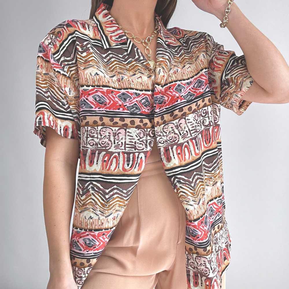 80s Silk Oscar de la Renta Aztec Blouse (XS-XL) - image 2