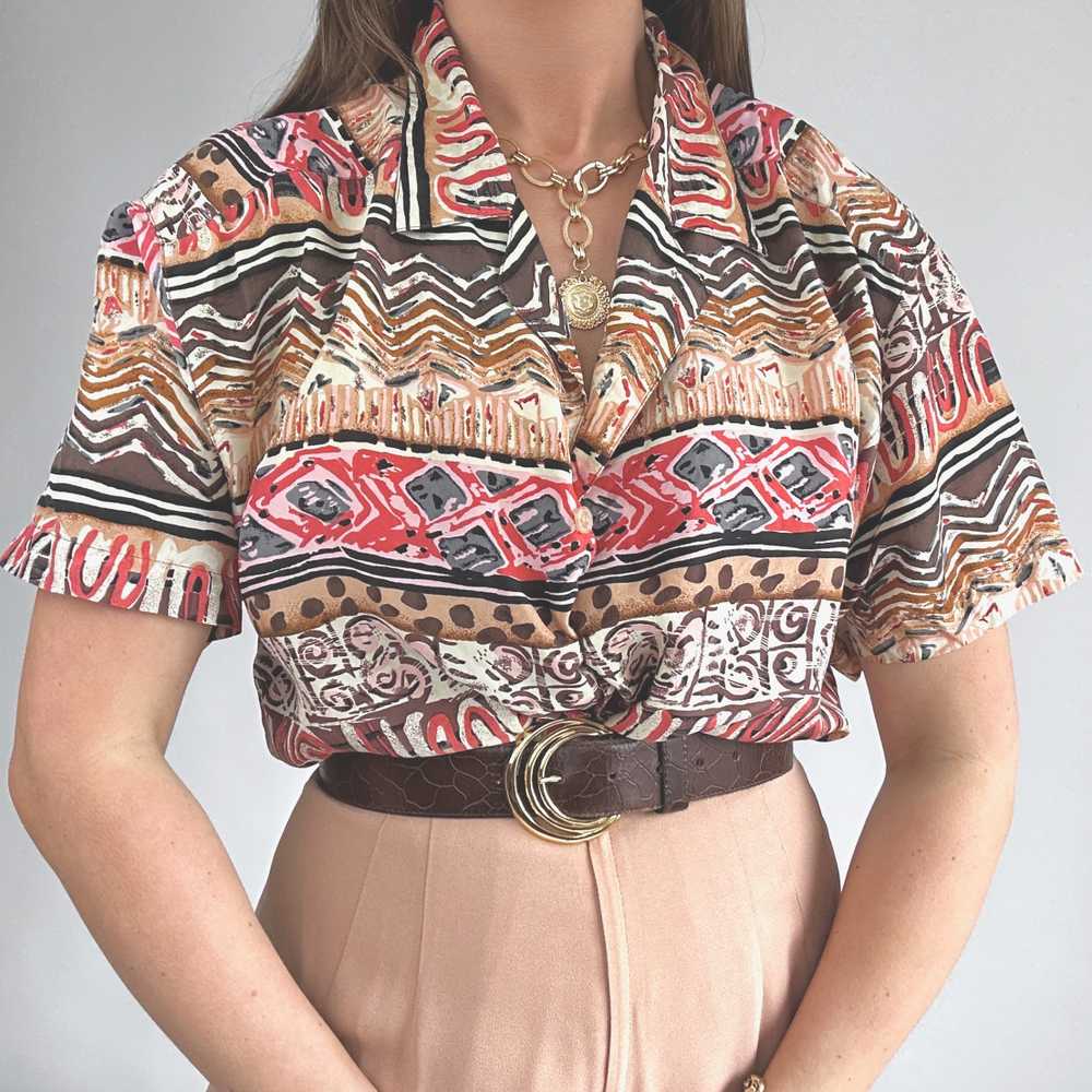 80s Silk Oscar de la Renta Aztec Blouse (XS-XL) - image 3