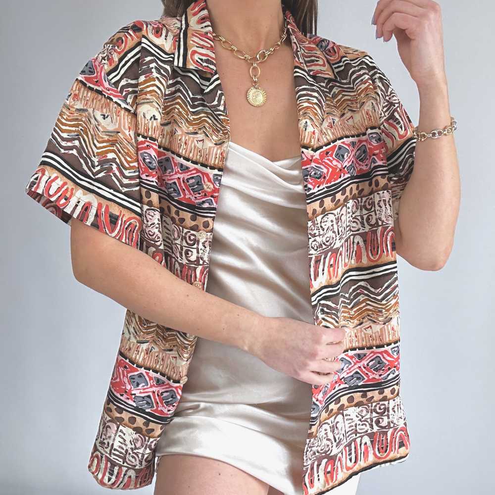 80s Silk Oscar de la Renta Aztec Blouse (XS-XL) - image 4