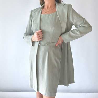 90s Pinstripe Mini Dress in Sage Grey (Size 6) - image 1