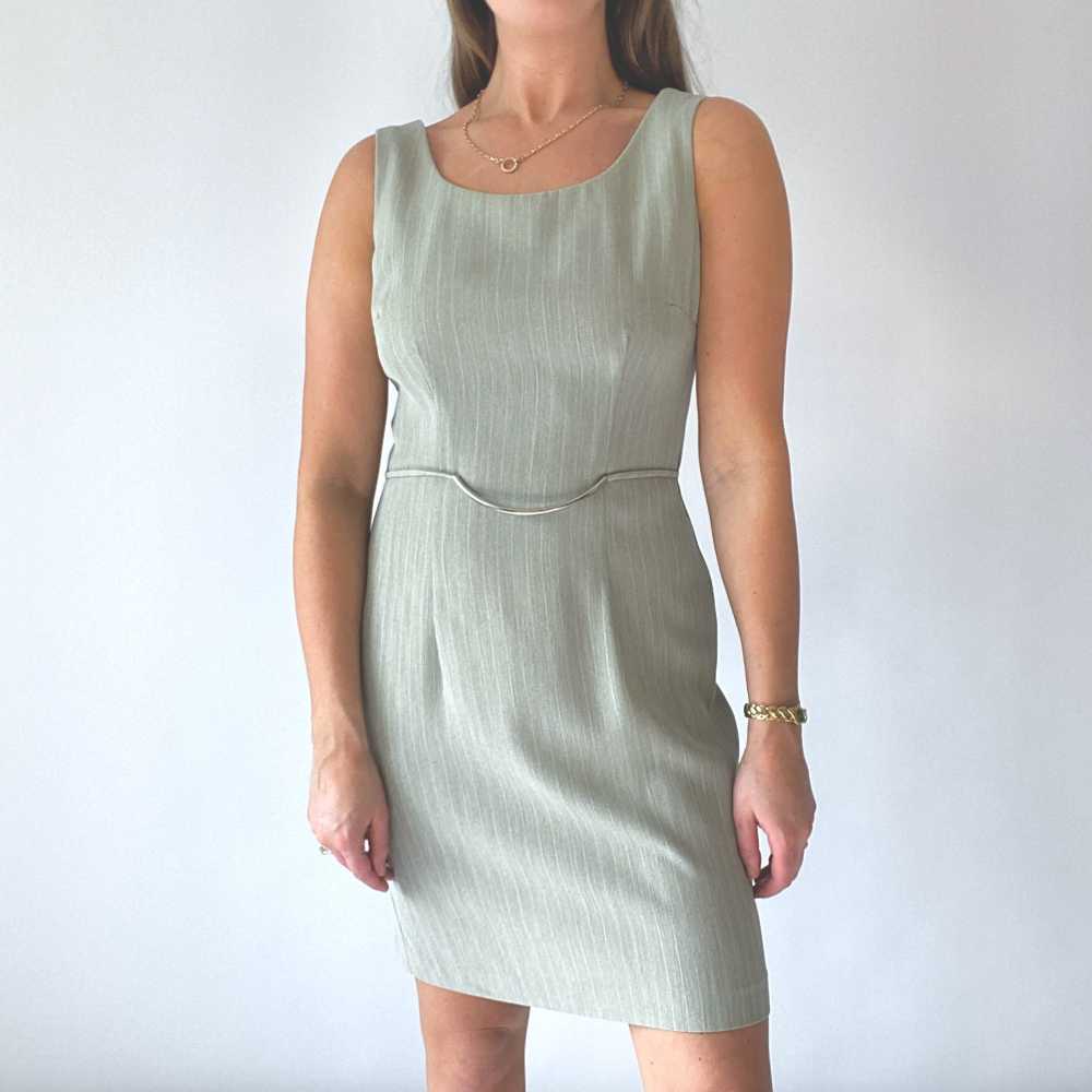 90s Pinstripe Mini Dress in Sage Grey (Size 6) - image 2