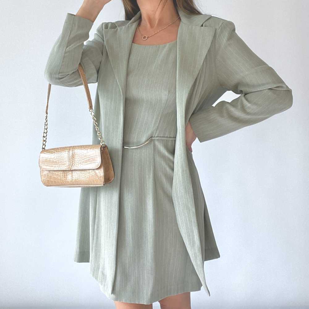 90s Pinstripe Mini Dress in Sage Grey (Size 6) - image 5