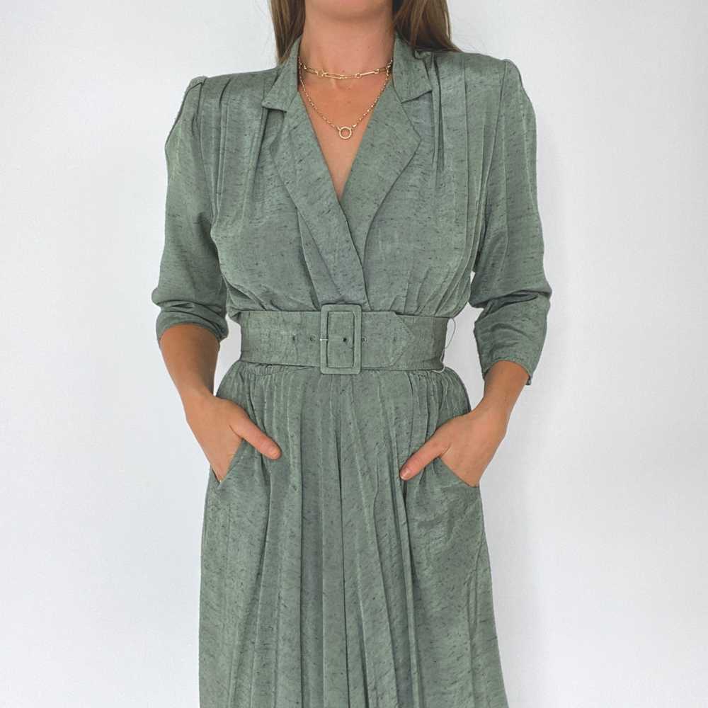 70s Sage Green A-Line Belted Dress (S/6) - image 2