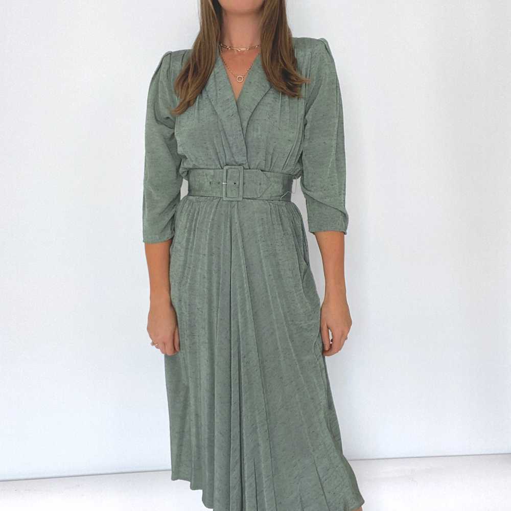 70s Sage Green A-Line Belted Dress (S/6) - image 3