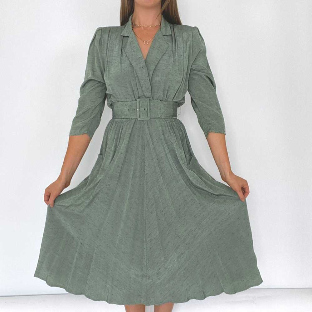 70s Sage Green A-Line Belted Dress (S/6) - image 5