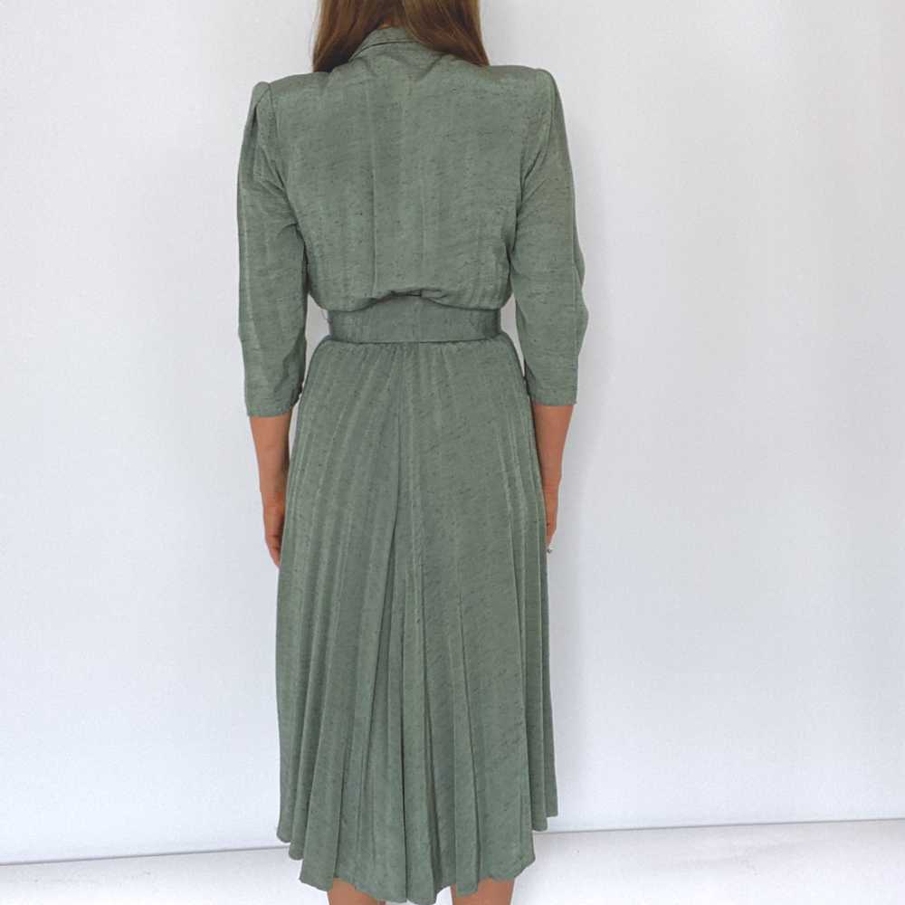 70s Sage Green A-Line Belted Dress (S/6) - image 6