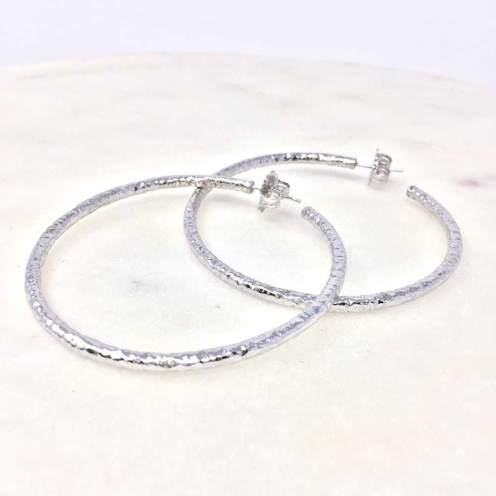 Vintage Large Hammered Loop Sterling Silver Earin… - image 1