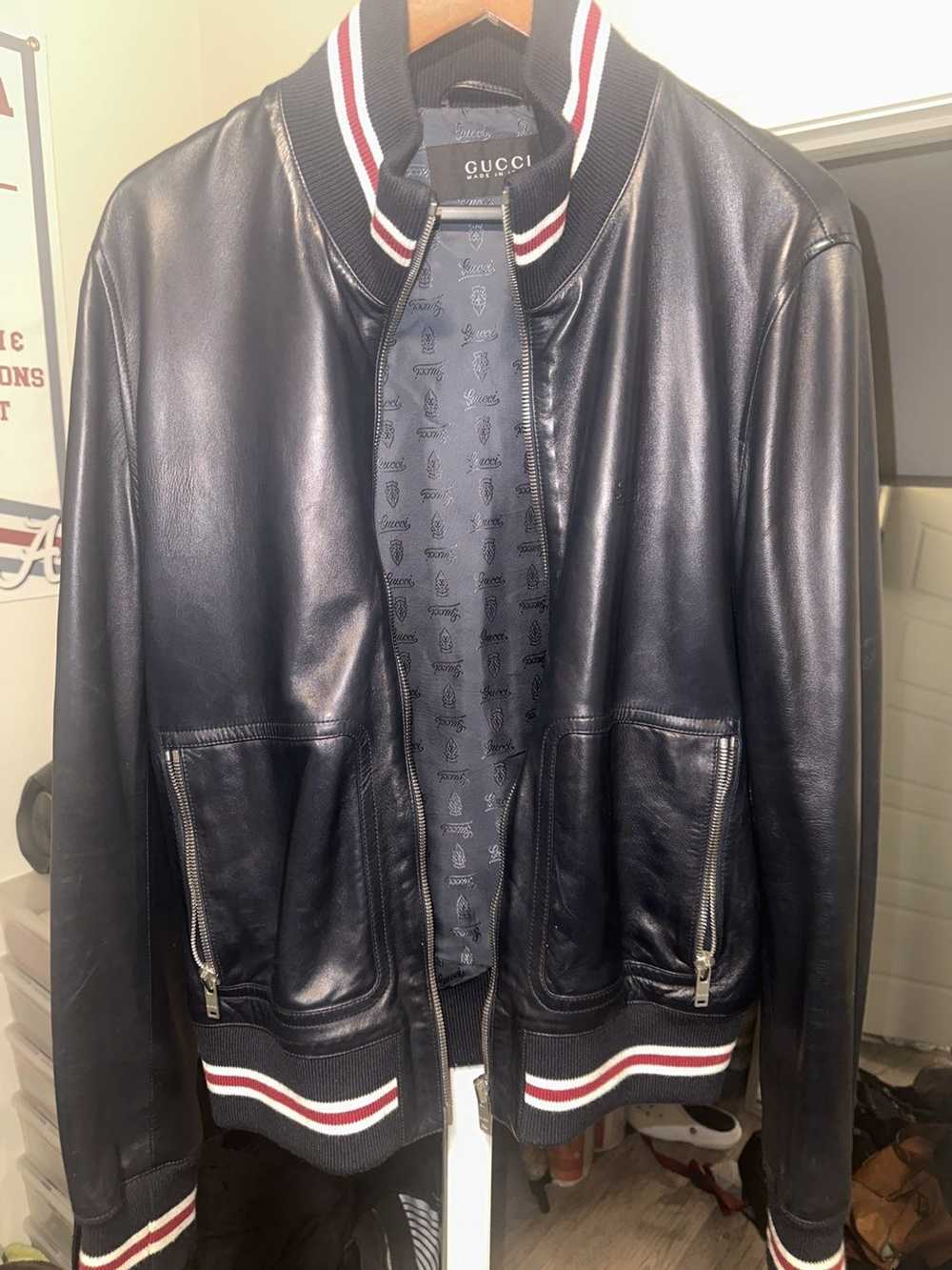 Gucci Tiger-appliqué Leather Bomber Jacket in Black for Men