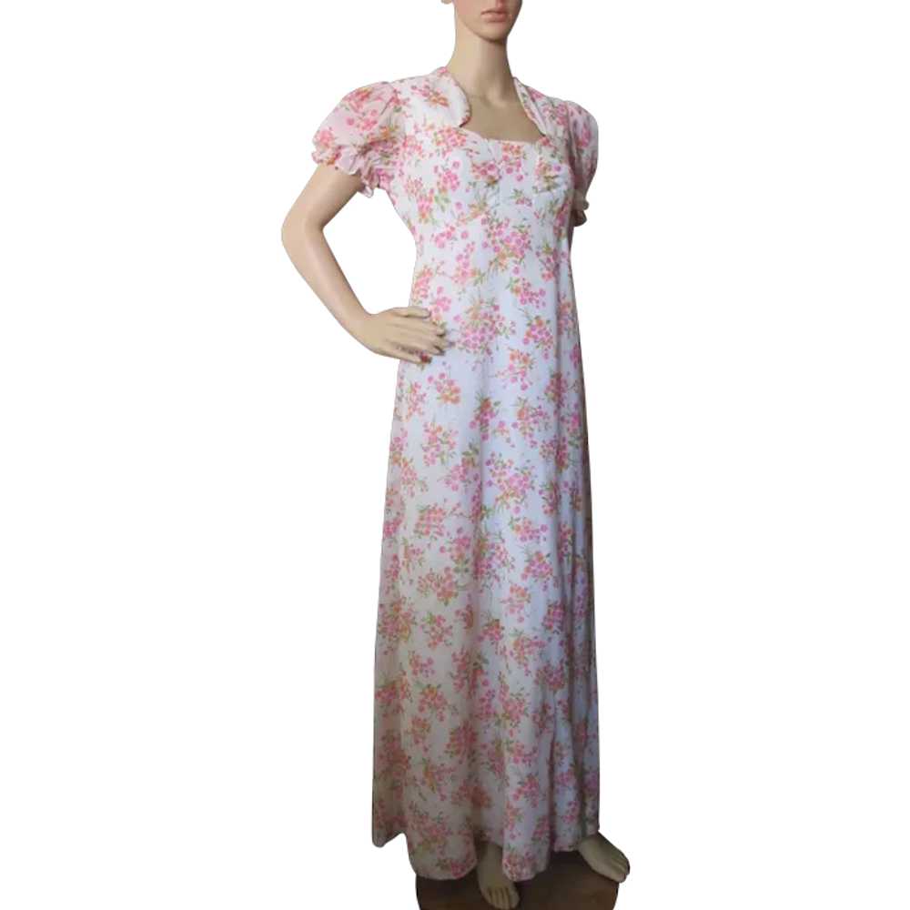 SALE 1970 Era Garden Party Style Long Dress Pink … - image 1