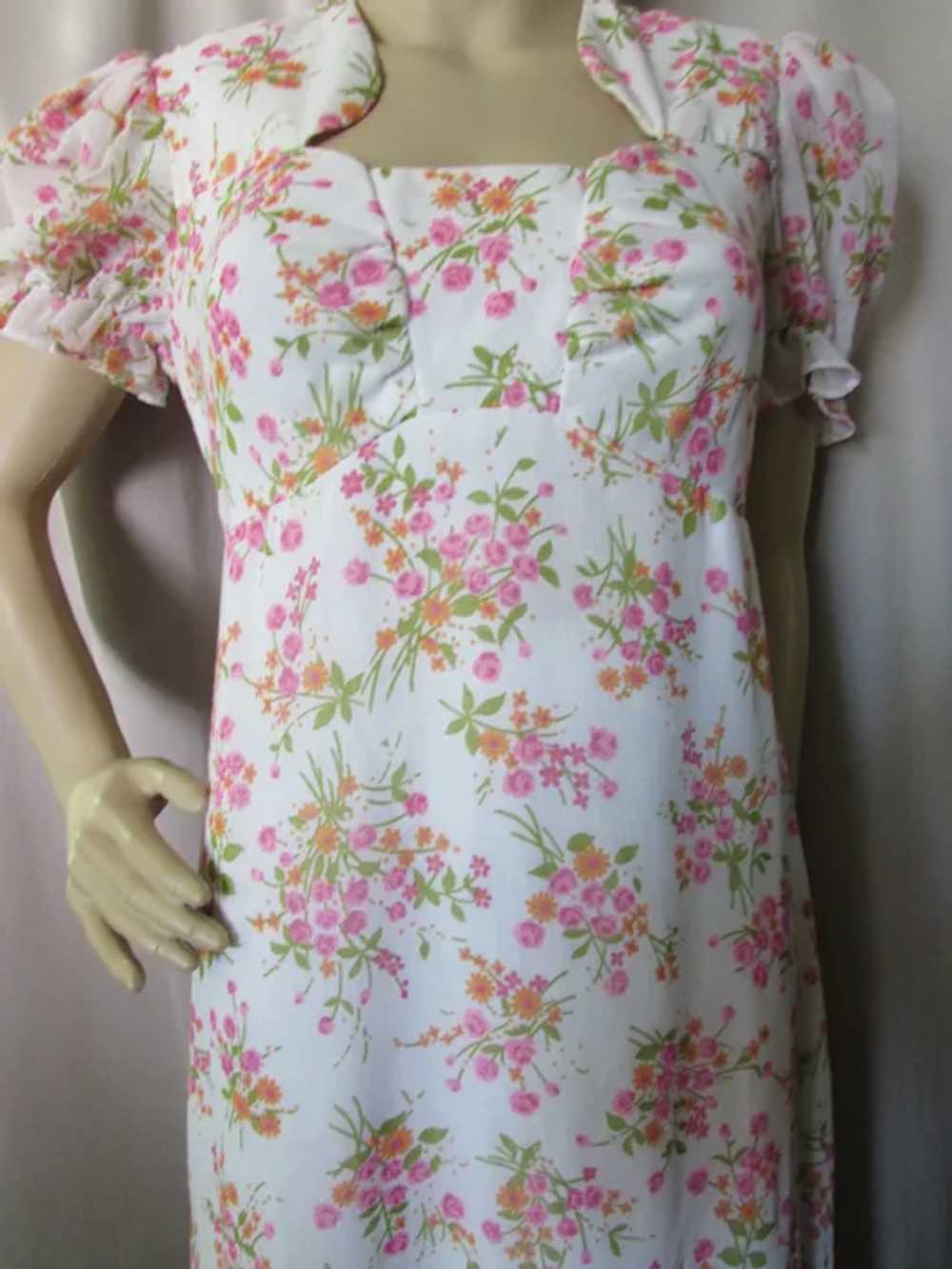 SALE 1970 Era Garden Party Style Long Dress Pink … - image 4