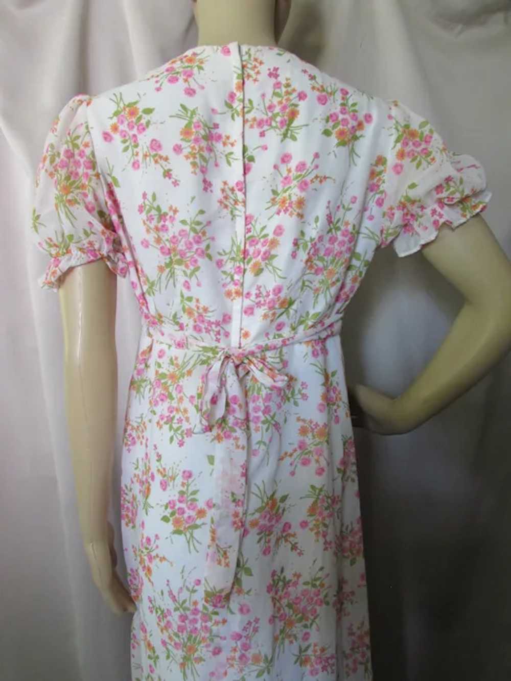 SALE 1970 Era Garden Party Style Long Dress Pink … - image 9