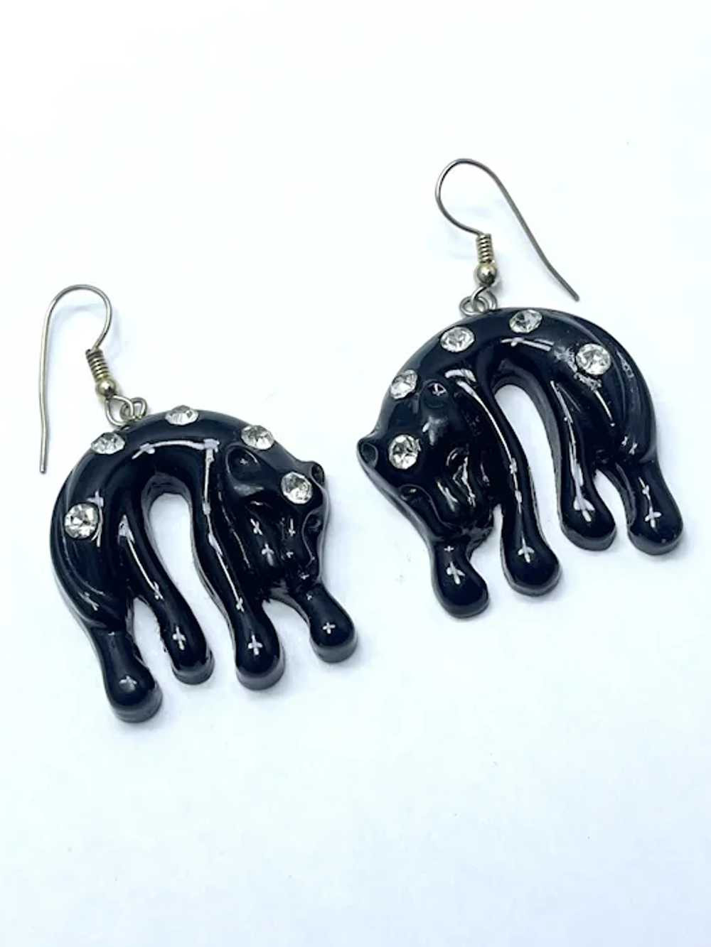 Vintage Black Cat Rhinestone Earrings - image 2