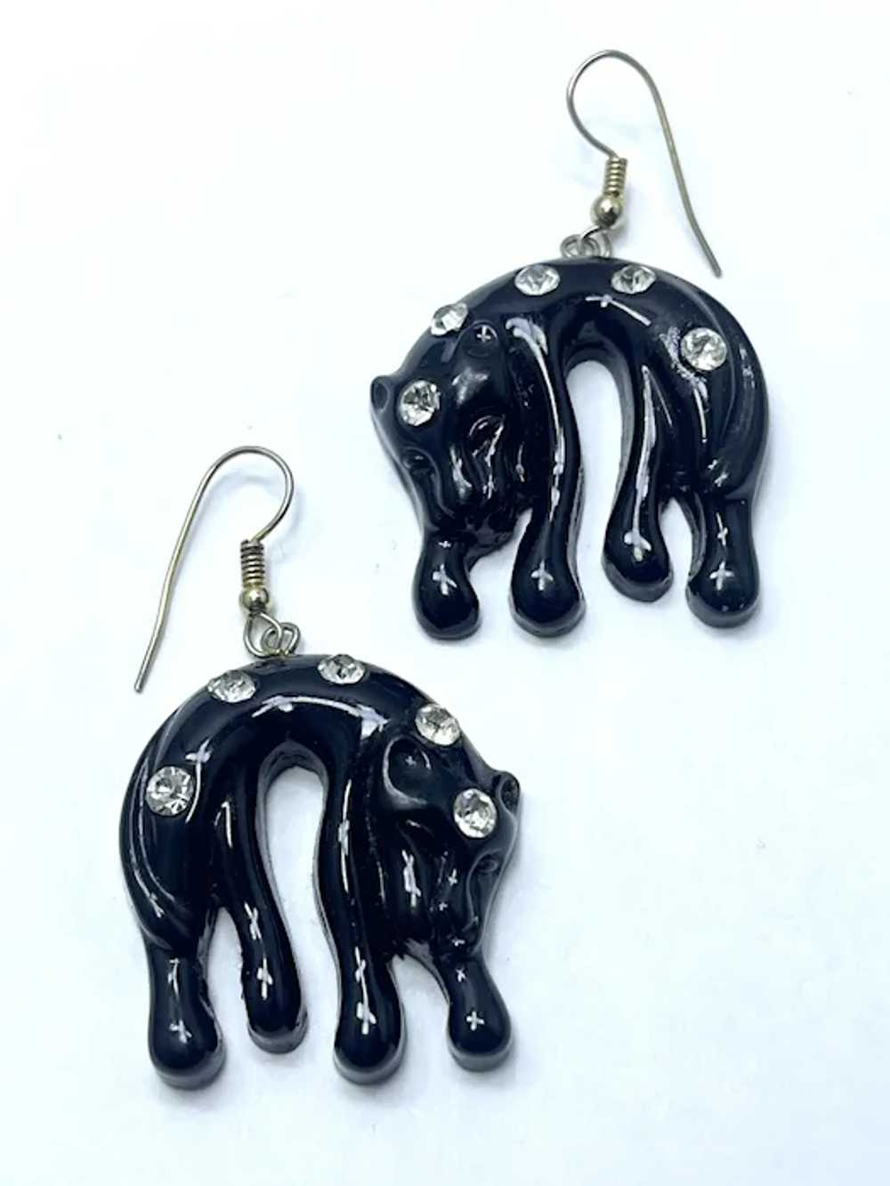 Vintage Black Cat Rhinestone Earrings - image 5