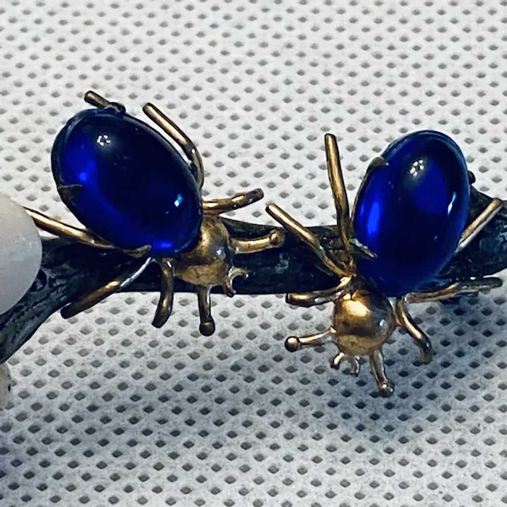 Art Deco Pin with Gold Filled Blue Cabochon Bugs … - image 2
