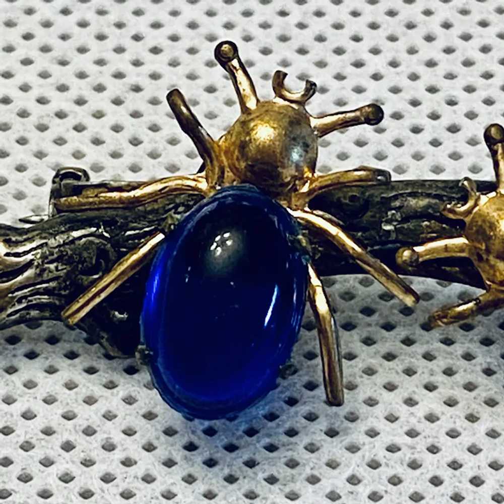 Art Deco Pin with Gold Filled Blue Cabochon Bugs … - image 3
