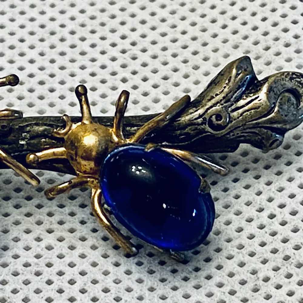 Art Deco Pin with Gold Filled Blue Cabochon Bugs … - image 4