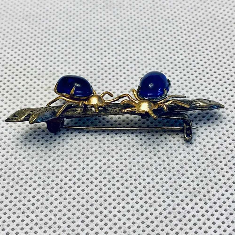 Art Deco Pin with Gold Filled Blue Cabochon Bugs … - image 5