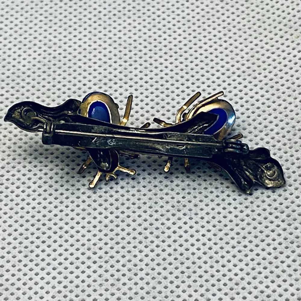 Art Deco Pin with Gold Filled Blue Cabochon Bugs … - image 6
