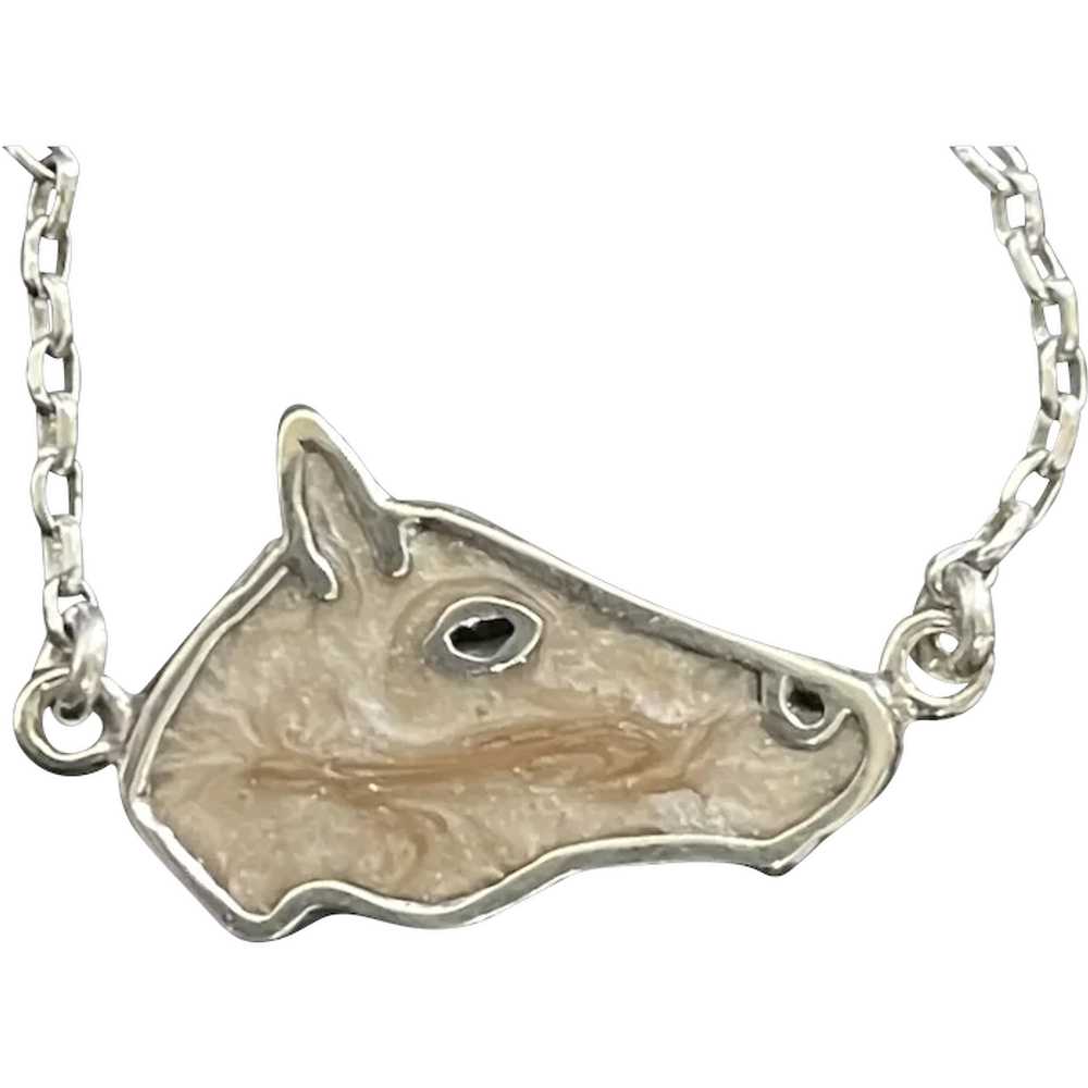 Horse Head .925 Silver Enamel Pendant - image 1