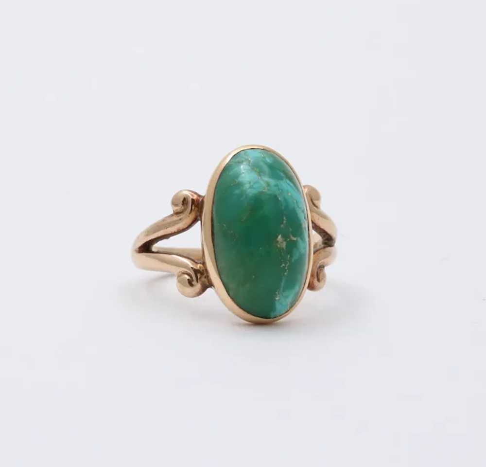 Antique Victorian 14K Yellow Gold Turquoise Ring - image 3