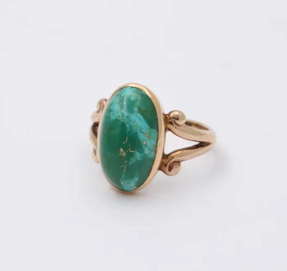 Antique Victorian 14K Yellow Gold Turquoise Ring - image 4