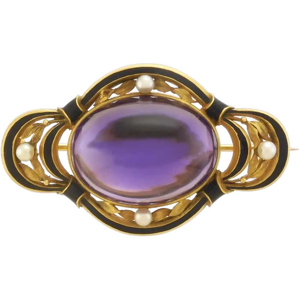 Vintage Edwardian-Style Amethyst, Pearl & Enamel … - image 1