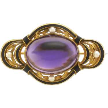 Vintage Edwardian-Style Amethyst, Pearl & Enamel … - image 1