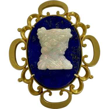 Victorian Revival 14kt Gold Carved Opal Cameo And 