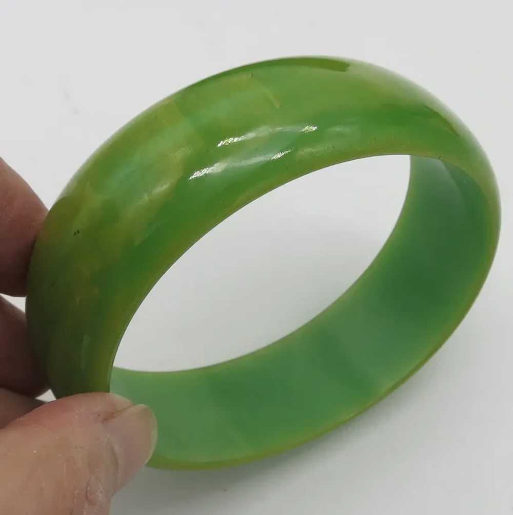 Green Marbled Bakelite Bangle Bracelet - image 2