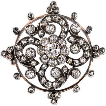 Antique Diamond Silver 18 Karats Rose Gold Brooch - image 1