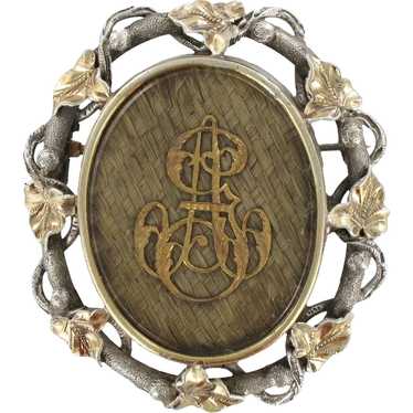 French 19th Century Gold Silver Hair Memory Brooc… - image 1