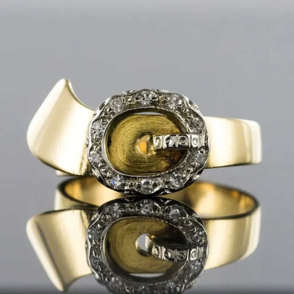 French Retro Diamond Gold Belt Ring - image 12