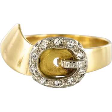 French Retro Diamond Gold Belt Ring - image 1