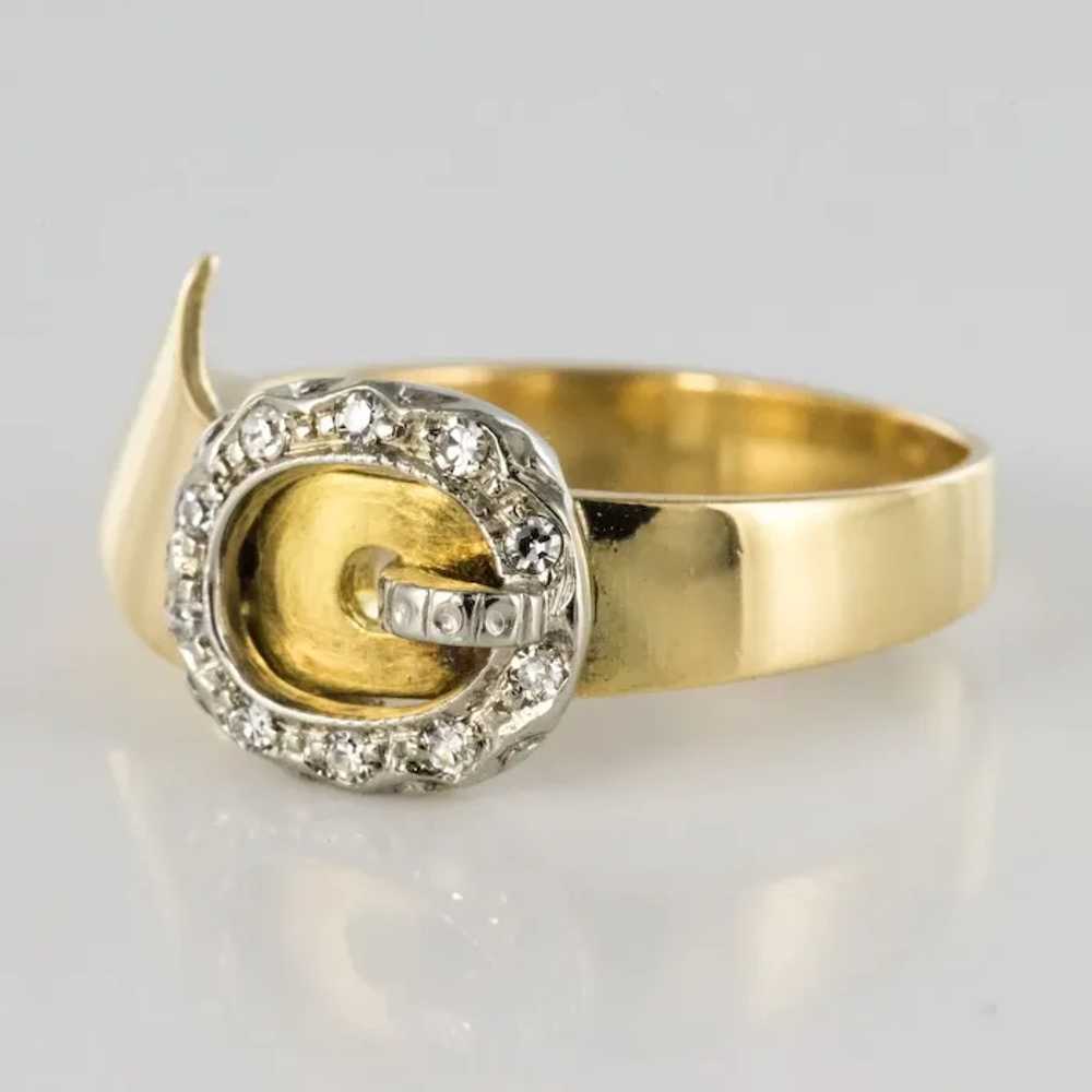 French Retro Diamond Gold Belt Ring - image 3