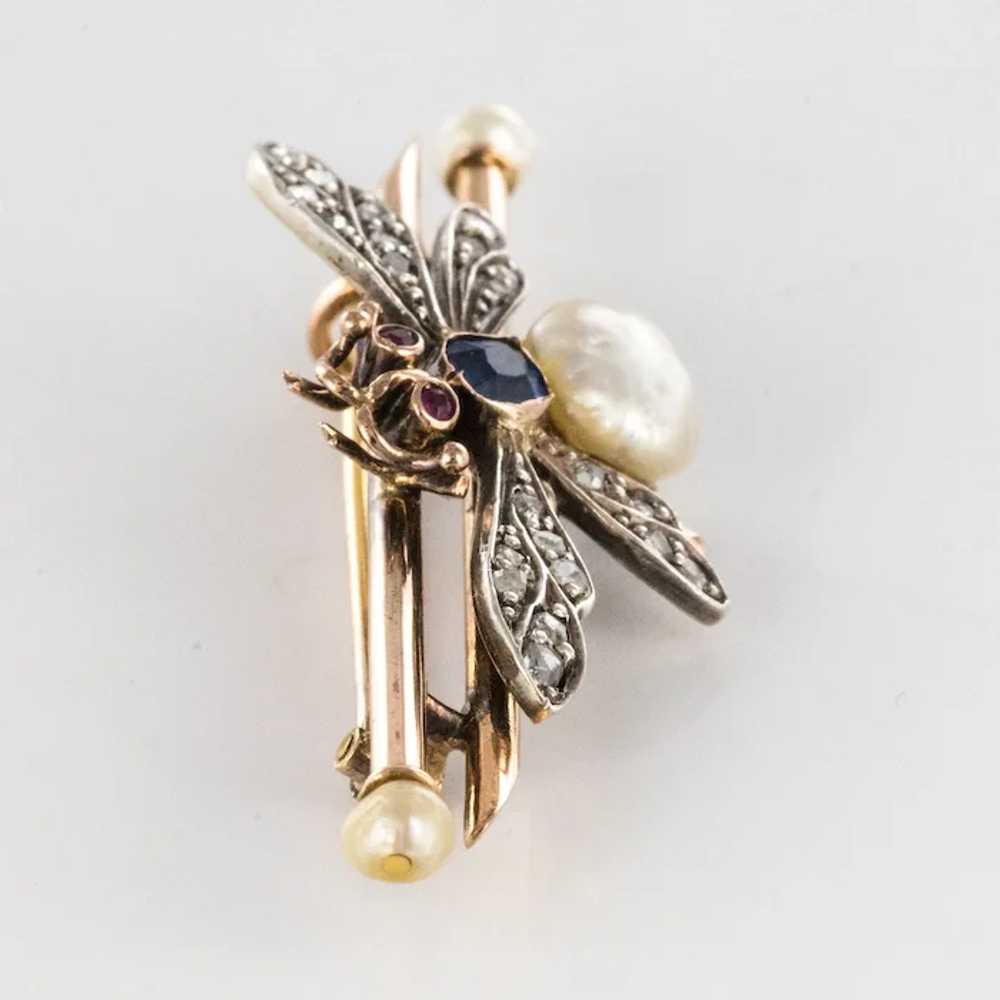 19th Century French Natural Pearl Sapphire Diamon… - image 11