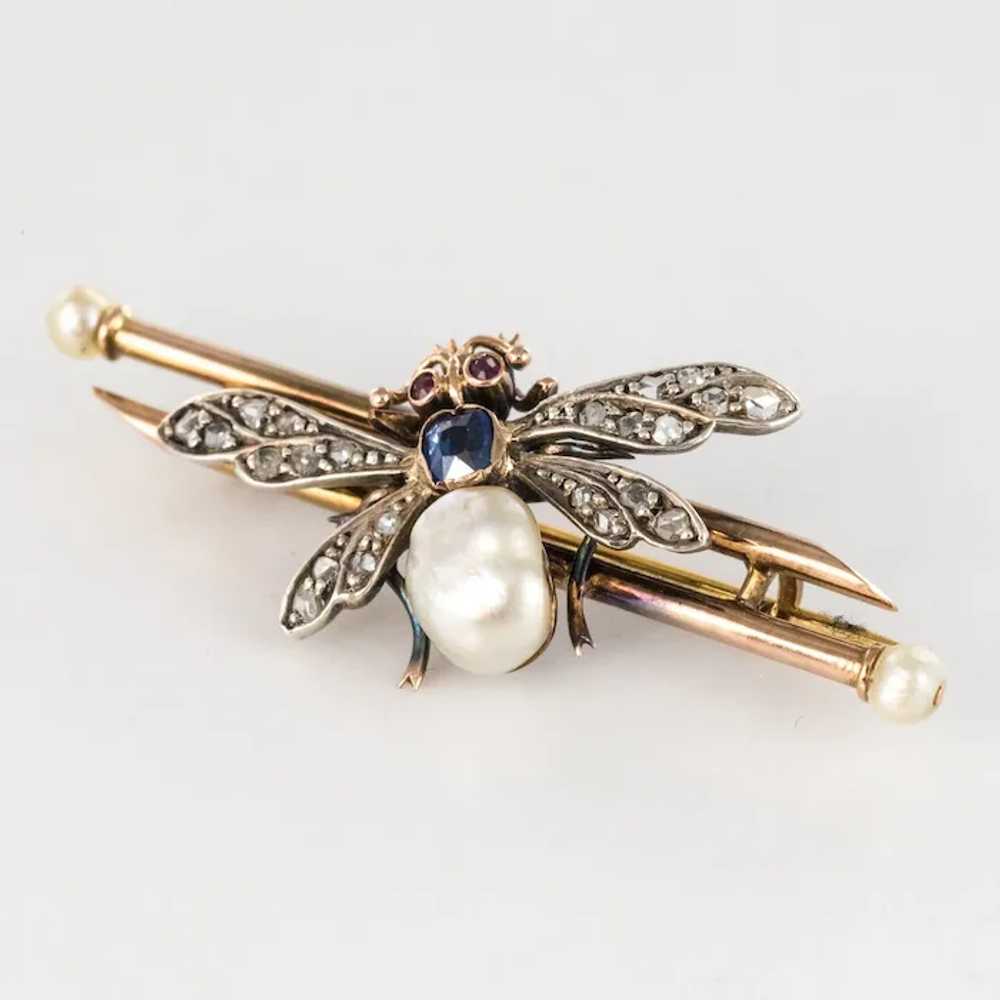 19th Century French Natural Pearl Sapphire Diamon… - image 3
